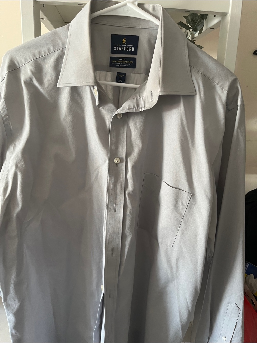 Stafford Men's Light Gray Dress Shirt - Classic Spread Collar